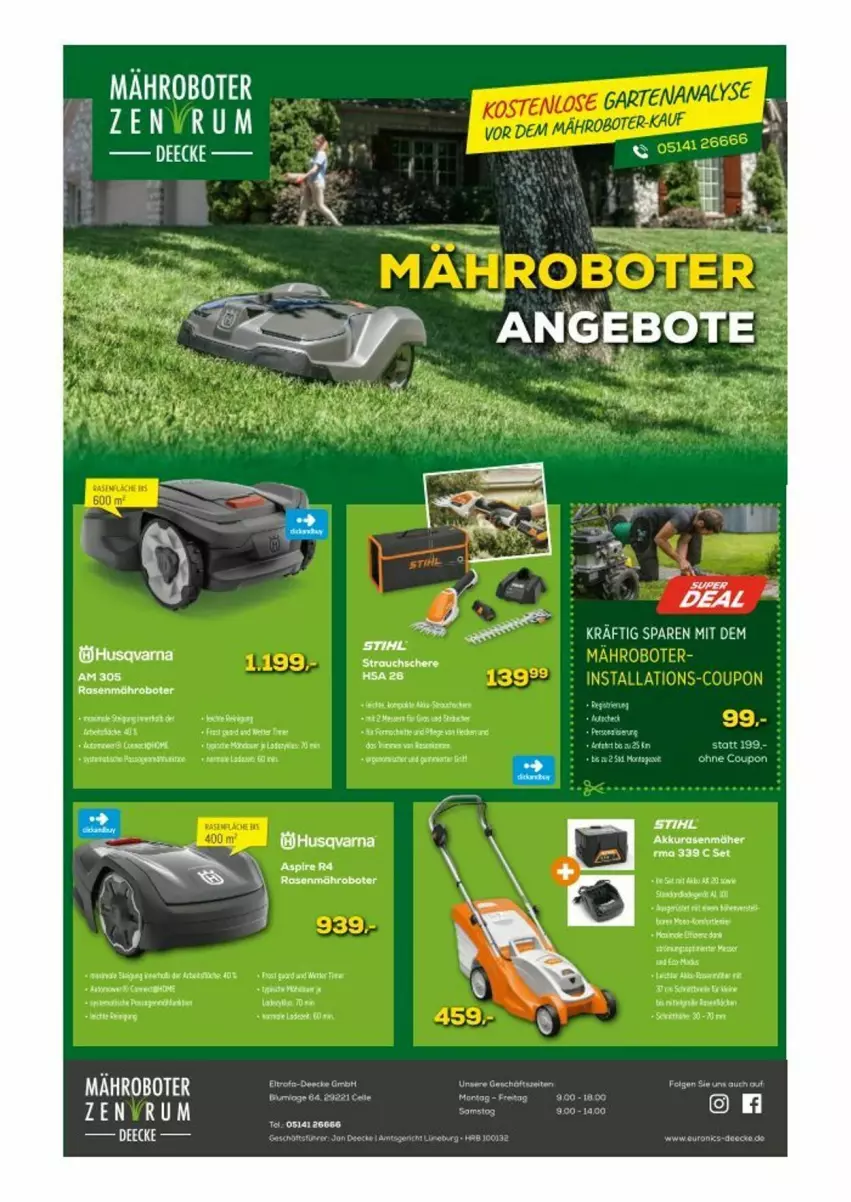 Aktueller Prospekt Euronics - Prospekte - von 14.06 bis 20.06.2023 - strona 8 - produkty: akku, angebot, angebote, mähroboter, rasen, rasenmäher, Rauch, rosen, Schere, Strauchschere