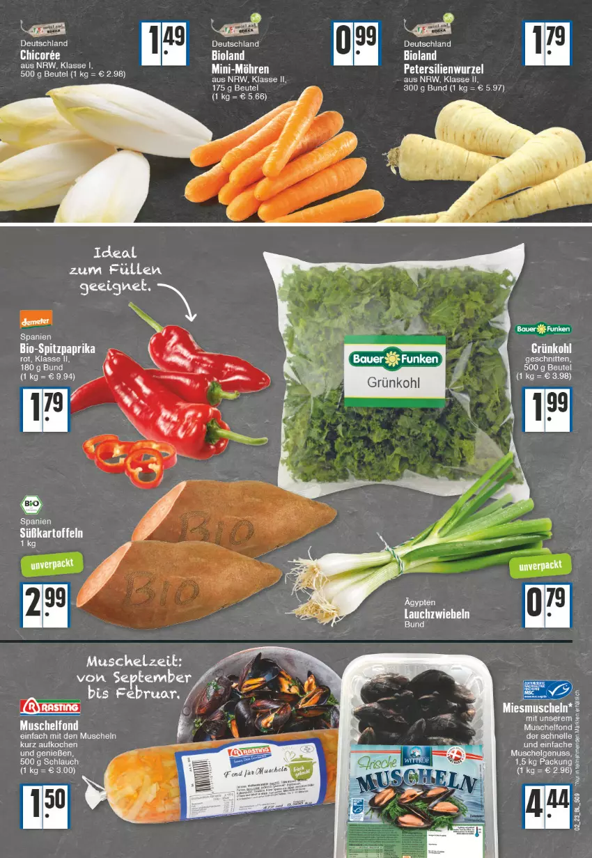 Aktueller Prospekt E Center - Angebote der Woche - von 02.01 bis 07.01.2023 - strona 9 - produkty: beutel, bio, bioland, kartoffel, kartoffeln, Lauchzwiebel, lauchzwiebeln, möhren, Muscheln, paprika, petersilie, schlauch, schnitten, Spitzpaprika, Süßkartoffeln, tee, zwiebel, zwiebeln