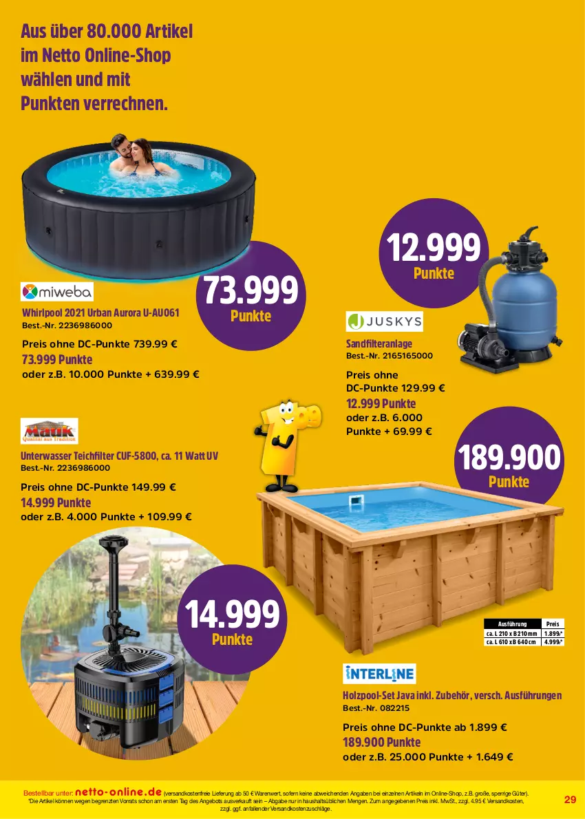 Aktueller Prospekt Netto Marken-Discount - Online-Angebote August - von 01.08 bis 31.08.2022 - strona 29 - produkty: angebot, eis, Holz, ndk, pool, reis, sandfilteranlage, Ti, versandkostenfrei, wasser, Whirlpool, ZTE