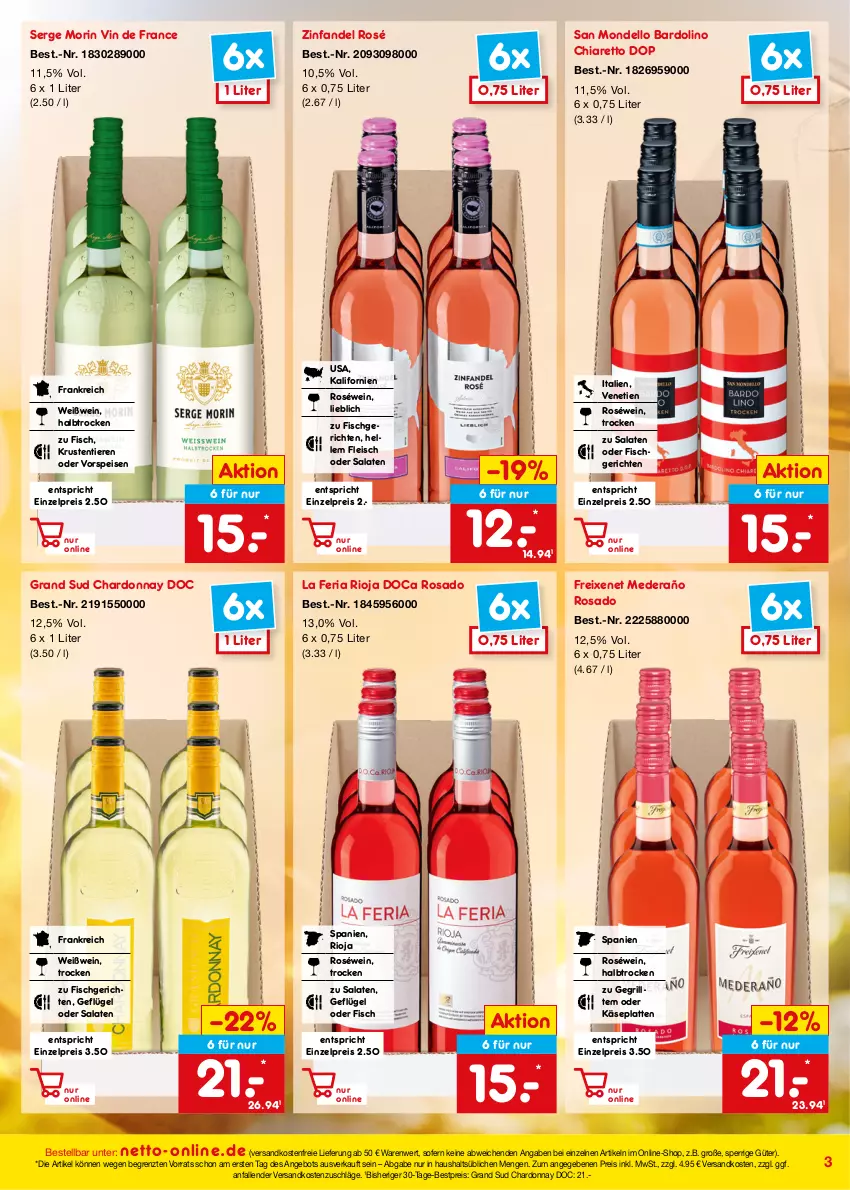 Aktueller Prospekt Netto Marken-Discount - Online-Angebote August - von 01.08 bis 31.08.2022 - strona 3 - produkty: angebot, bestpreis, chardonnay, chia, dell, eis, elle, fisch, fleisch, freixenet, Geflügel, grand sud, grill, Käse, latte, ndk, reis, Ria, rioja, roséwein, salat, salate, Ti, Tiere, versandkostenfrei, vin de france, vorspeise, wein, Weißwein, ZTE