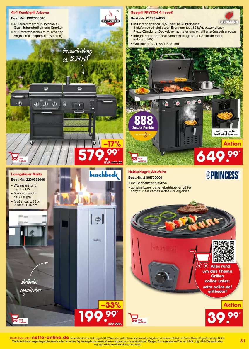 Aktueller Prospekt Netto Marken-Discount - Online-Angebote August - von 01.08 bis 31.08.2022 - strona 31 - produkty: angebot, batterie, Bau, decke, Deckel, eis, fritteuse, gasgrill, grill, grillfläche, Heißluftfritteuse, Holz, holzkohle, holzkohlegrill, Kohlegrill, ndk, piezo-zündung, Rauch, reis, thermometer, Ti, versandkostenfrei, ZTE