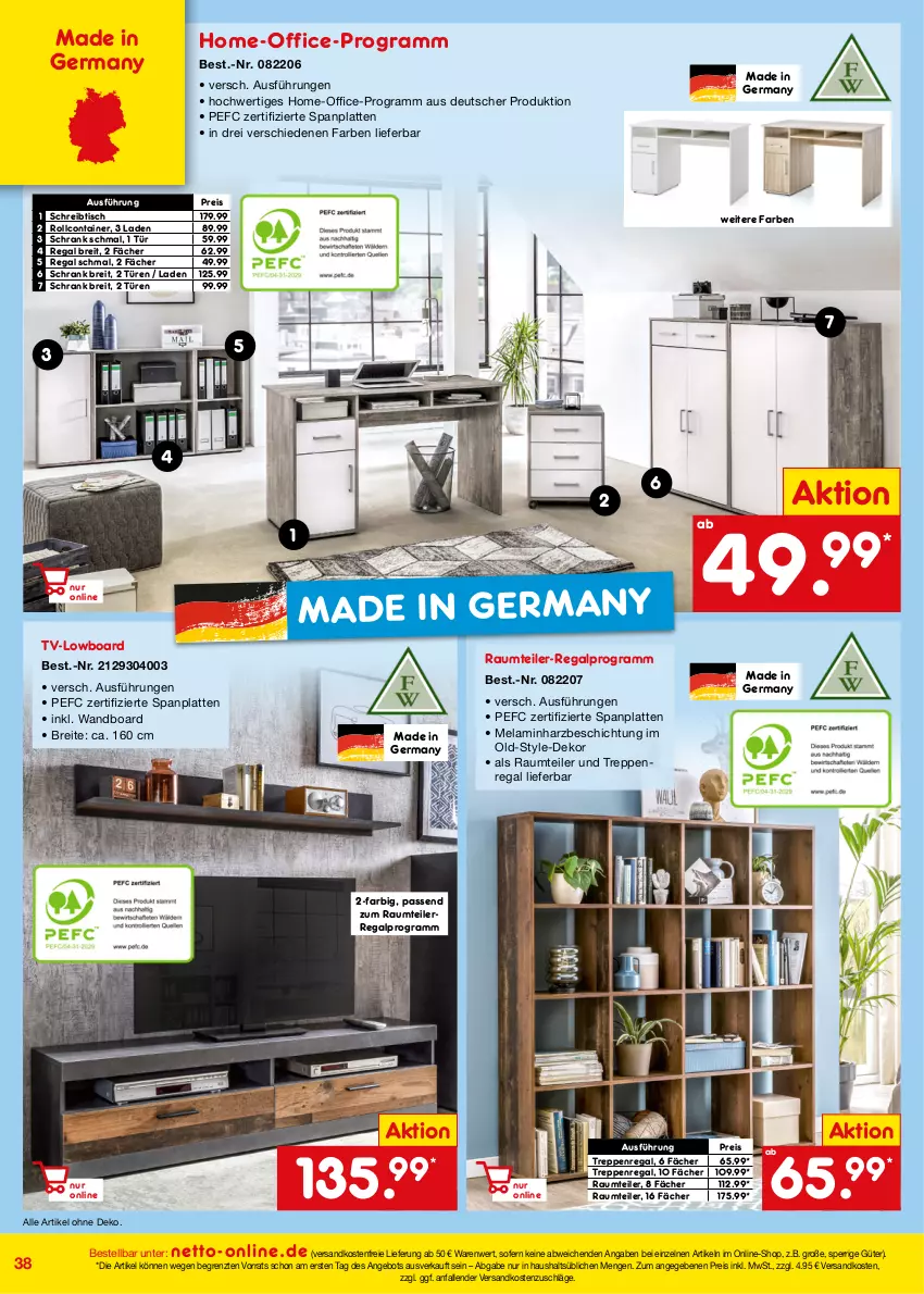 Aktueller Prospekt Netto Marken-Discount - Online-Angebote August - von 01.08 bis 31.08.2022 - strona 38 - produkty: alpro, angebot, Brei, Container, eis, Germ, latte, lowboard, ndk, office, regal, reis, rollcontainer, Schrank, schreibtisch, Ti, tisch, TV-Lowboard, versandkostenfrei, Wandboard, ZTE