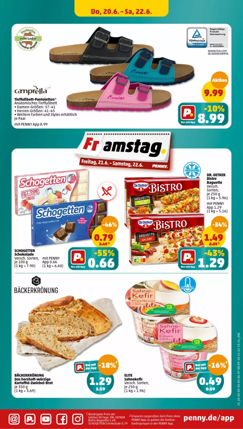 Aktueller Prospekt Penny - Prospekte - von 17.06 bis 22.06.2024 - strona 15 - produkty: baguette, bett, Bistro Baguette, brot, Dr. Oetker, elle, kartoffel, Kefir, pantolette, pantoletten, sahne, schogetten, schoko, schokolade, Ti, zwiebel