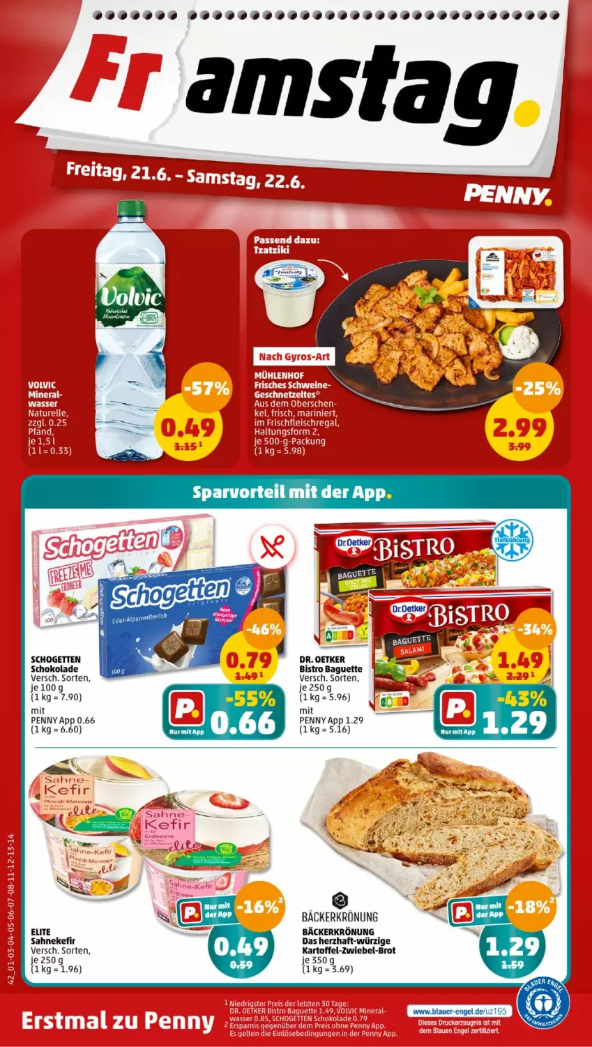 Aktueller Prospekt Penny - Prospekte - von 17.06 bis 22.06.2024 - strona 42 - produkty: auer, baguette, Bistro Baguette, brot, Dr. Oetker, Engel, kartoffel, Kefir, sahne, schogetten, schoko, schokolade, zwiebel