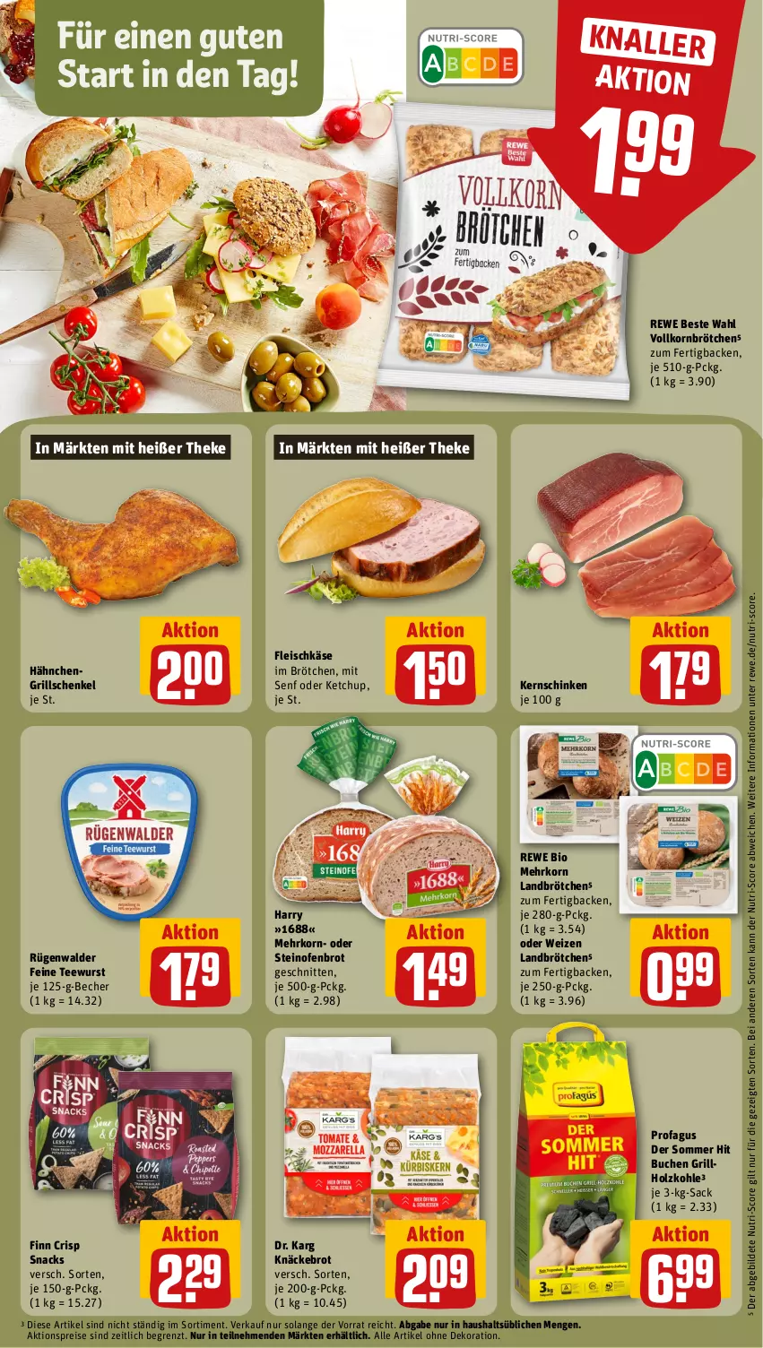 Aktueller Prospekt Rewe - Prospekte - von 24.07 bis 29.07.2023 - strona 14 - produkty: aktionspreis, alle artikel ohne dekoration, Becher, bio, brot, brötchen, buch, dekoration, eis, fleisch, fleischkäse, grill, grillholzkohle, henkel, Holz, holzkohle, Käse, kernschinken, ketchup, knäckebrot, korn, Ofen, profagus, reis, rewe beste wahl, rewe bio, rügenwalder, sac, schenkel, schinken, schnitten, senf, snack, snacks, steinofen, tee, teewurst, Ti, wurst