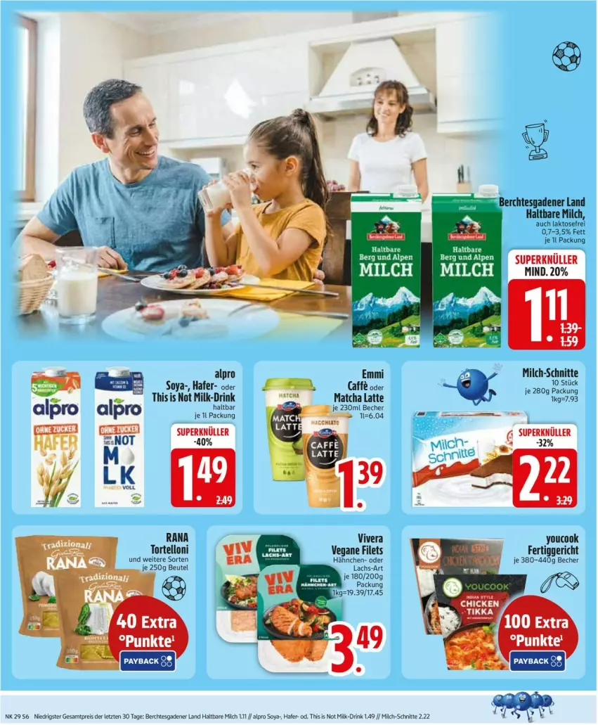 Aktueller Prospekt Edeka - Prospekte - von 13.07 bis 18.07.2026 - strona 8 - produkty: alpro, Becher, beutel, drink, eis, emmi, fertiggericht, filet, filets, hafer, haltbare milch, K2, lachs, latte, milch, milch-schnitte, Rana, reis, soya, Ti, torte, tortelloni, Yo, YouCook, ZTE