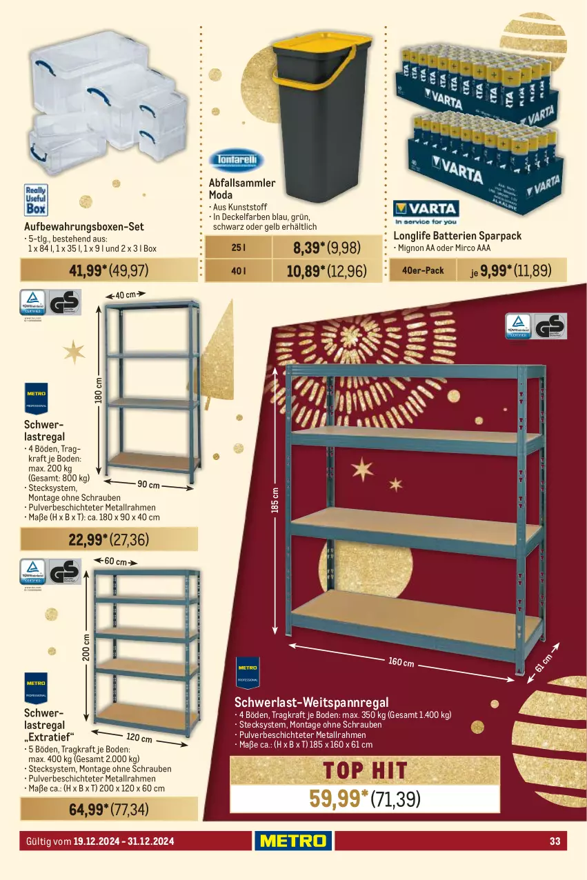 Aktueller Prospekt Metro - Food-Nonfood - von 19.12 bis 31.12.2024 - strona 33 - produkty: aufbewahrungsbox, batterie, batterien, decke, Deckel, kraft, LG, longlife, regal, schrauben, schwerlastregal, Ti