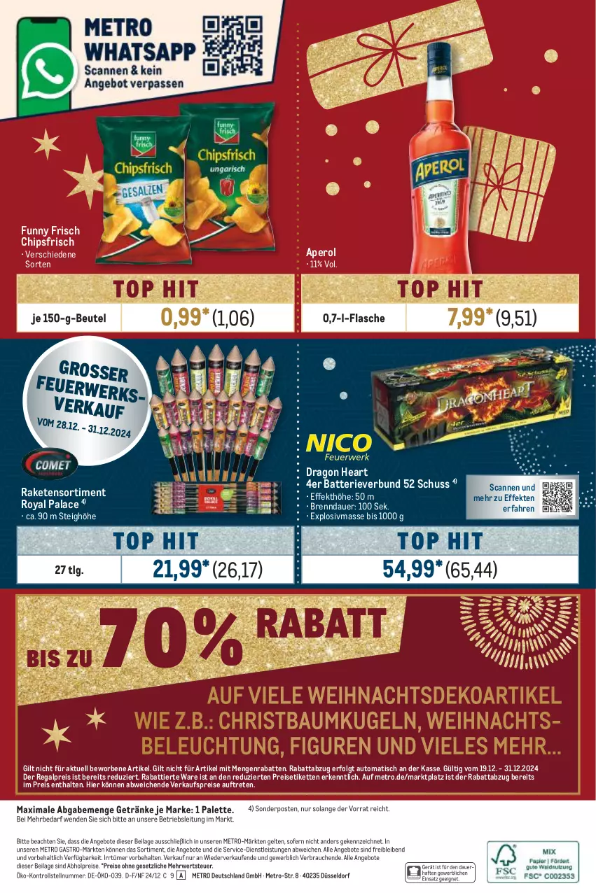 Aktueller Prospekt Metro - Food-Nonfood - von 19.12 bis 31.12.2024 - strona 40 - produkty: abholpreise, angebot, angebote, aperol, auer, auto, batterie, Bau, Baumkugel, beleuchtung, beutel, chips, chipsfrisch, eis, flasche, Funny Frisch, getränk, getränke, ilag, Kette, Kugel, LG, Metro, metro gastro, Palette, Raketen, Raketensortiment, Rauch, regal, reis, rwe, sonderposten, Ti, tisch, Weihnachtsbeleuchtung