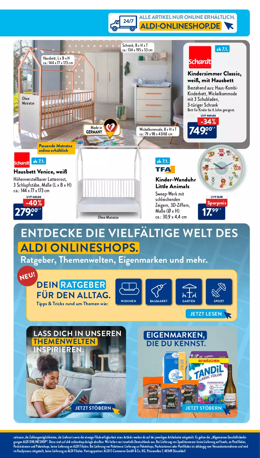 Aktueller Prospekt AldiSud - IN ZWEI WOCHEN - von 08.01 bis 13.01.2023 - strona 34 - produkty: aldi, Bau, bett, decke, eis, erde, Garten, Kinder, Kinderbett, Kinderzimmer, kommode, latte, lattenrost, LG, matratze, Mode, ohne matratze, reis, Schleich, Schrank, schubladen, Sport, Ti, uhr, usb, wanduhr, WICK