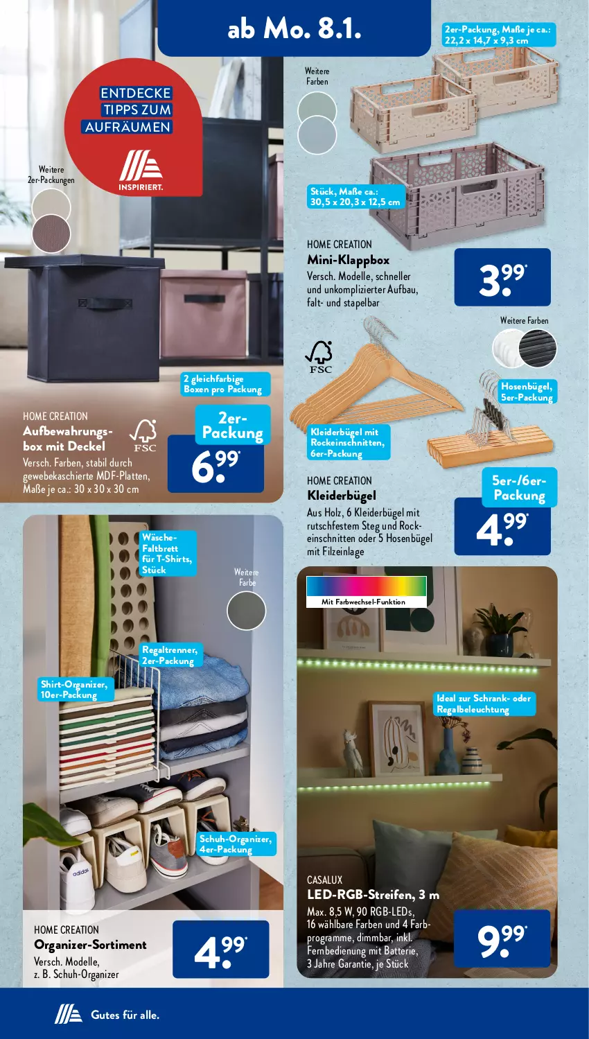 Aktueller Prospekt AldiSud - IN ZWEI WOCHEN - von 08.01 bis 13.01.2023 - strona 4 - produkty: aufbewahrungsbox, batterie, Bau, beleuchtung, bügel, decke, Deckel, dell, elle, fernbedienung, Holz, hose, hosen, Klappbox, kleid, kleider, kleiderbügel, latte, leds, Mode, regal, reifen, schnitten, Schrank, shirt, shirts, T-Shirt, Ti