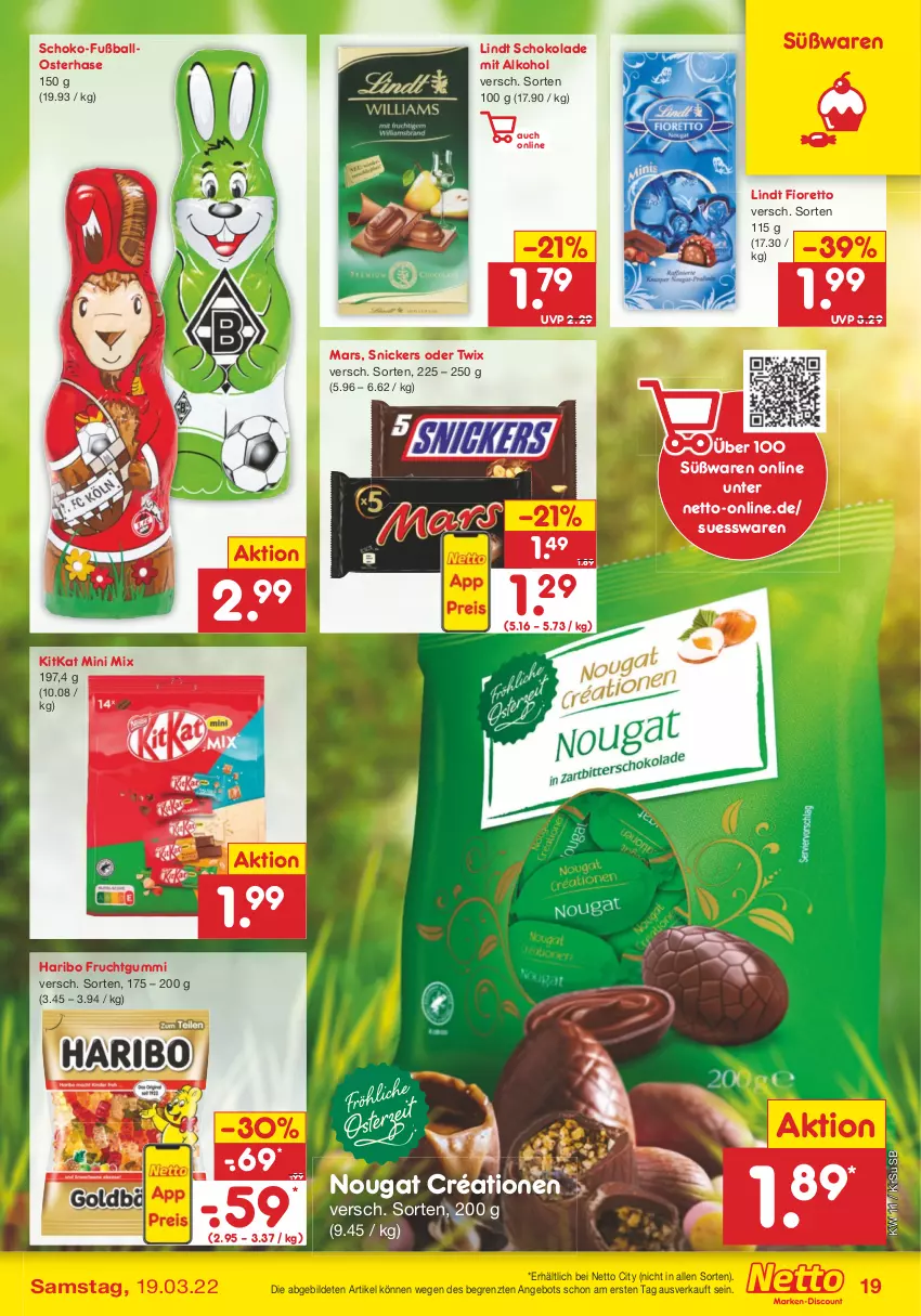 Aktueller Prospekt Netto Marken-Discount - Filial-Angebote - von 14.03 bis 19.03.2022 - strona 19 - produkty: alkohol, angebot, ball, frucht, fruchtgummi, Fußball, haribo, kitkat, lindt, mars, oder twix, schoko, schokolade, snickers, Ti, twix, usb, ZTE