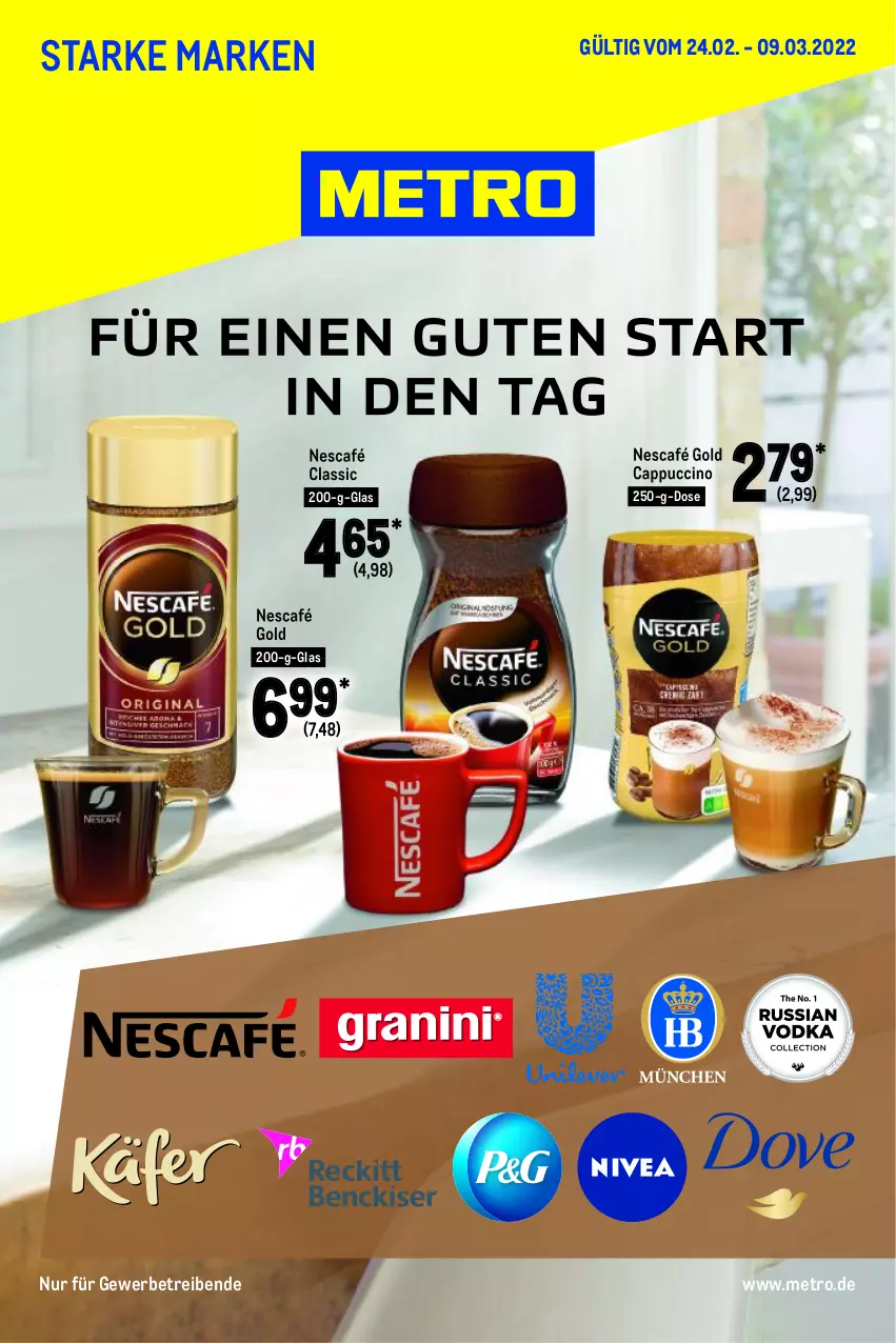 Aktueller Prospekt Metro - Starke Marken - von 24.02 bis 09.03.2022 - strona 1 - produkty: Cap, cappuccino, cin, Metro, Nescafé, nescafé gold, Ti