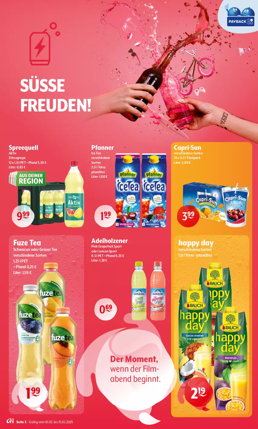 Aktueller Prospekt Getraenke Hoffmann - Prospekte - von 10.02 bis 15.03.2025 - strona 3 - produkty: adelholzener, Cap, capri-sun, fuze tea, gin, grapefruit, grüner tee, Happy Day, Holz, ice tea, mab, pfanne, Pfanner, Sport, Spreequell, tee, Ti