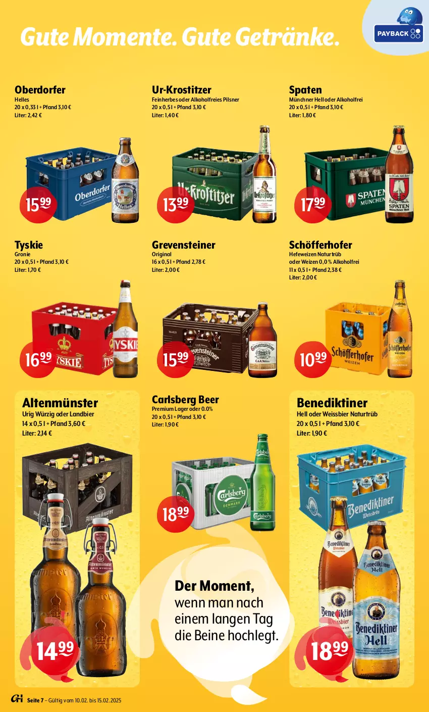 Aktueller Prospekt Getraenke Hoffmann - Prospekte - von 10.02 bis 15.03.2025 - strona 7 - produkty: alkohol, Altenmünster, Benediktiner, bier, carlsberg, carlsberg beer, eis, elle, ente, getränk, getränke, gin, grevensteiner, Hefe, hefeweizen, natur, pils, pilsner, schöfferhofer, Spaten, steiner, Ti, tyskie, weissbier