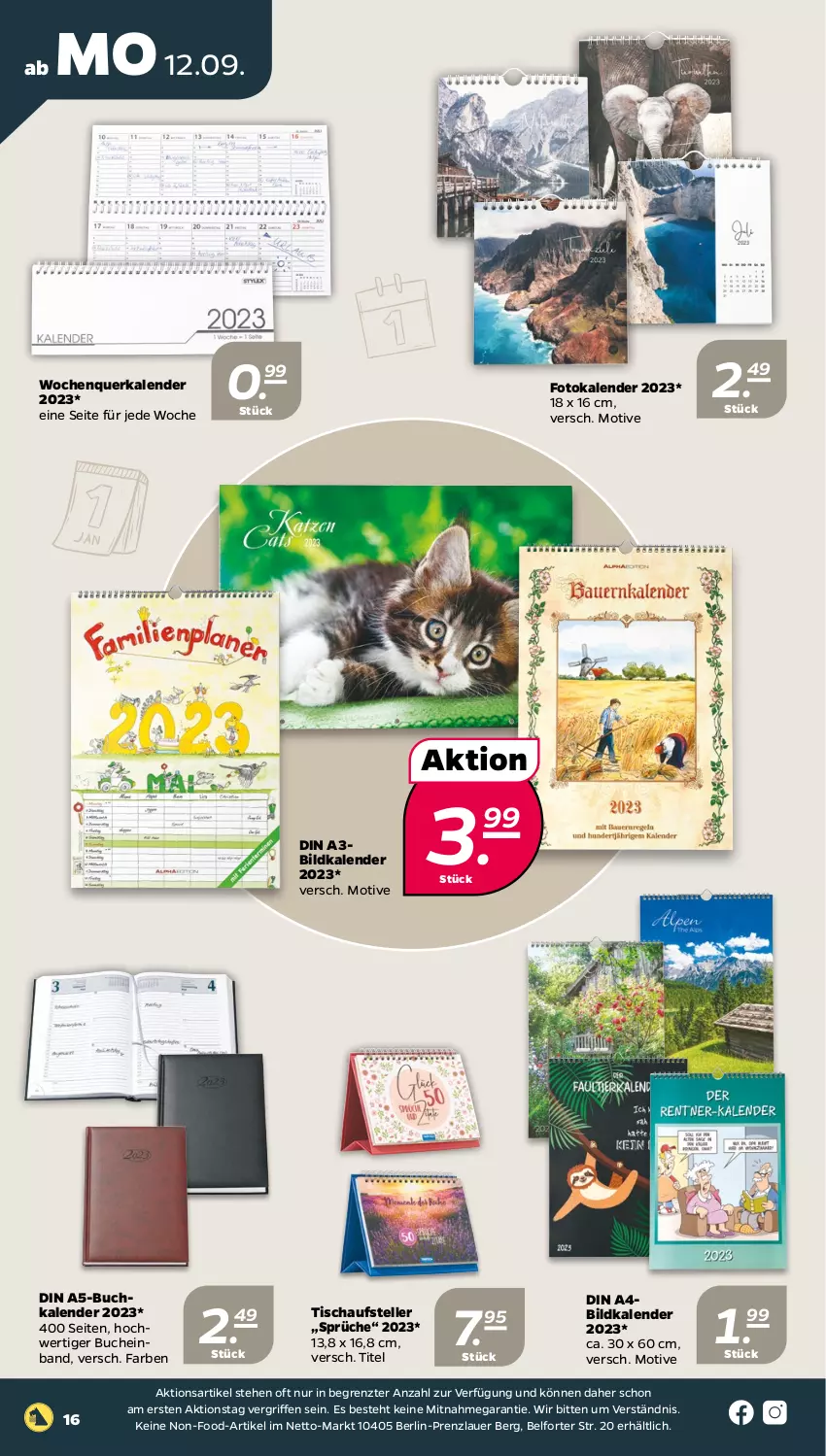 Aktueller Prospekt Netto - Woche 37 - von 12.09 bis 17.09.2022 - strona 16 - produkty: auer, buch, din a4, elle, Fotokalender, teller, Ti, tisch, ZTE