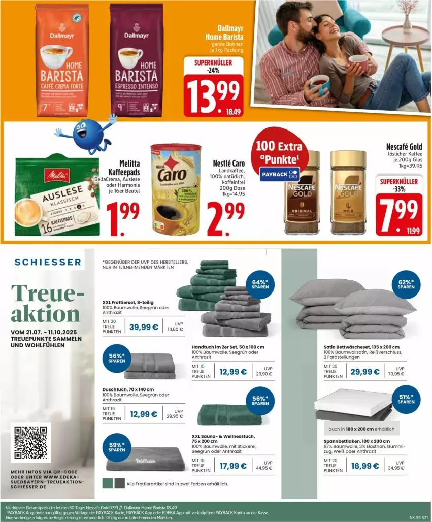 Aktueller Prospekt Edeka - Prospekte - von 25.08 bis 30.08.2025 - strona 23 - produkty: angebot, angebote, Bau, baumwolle, bellacrema, bett, bettwäsche, beutel, dallmayr, deka, duschtuch, eis, elle, handtuch, kaffee, kaffeepads, löslicher kaffee, melitta, ndk, nescafe, payback, reis, teller, Ti, tuc, Wellnesstuch, wolle, Yo, ZTE