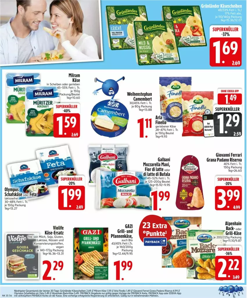 Aktueller Prospekt Edeka - Prospekte - von 25.08 bis 30.08.2025 - strona 8 - produkty: Alpenhain, beutel, bio, camembert, deka, di bufala, eis, feta, galbani, grana, grana padano, grill, grünländer, Käse, latte, LG, milram, mozzarella, padano, payback, pfanne, pfannen, pfannenkäse, Rana, reis, rel, riserva, schafskäse, Ti, weihenstephan, ZTE