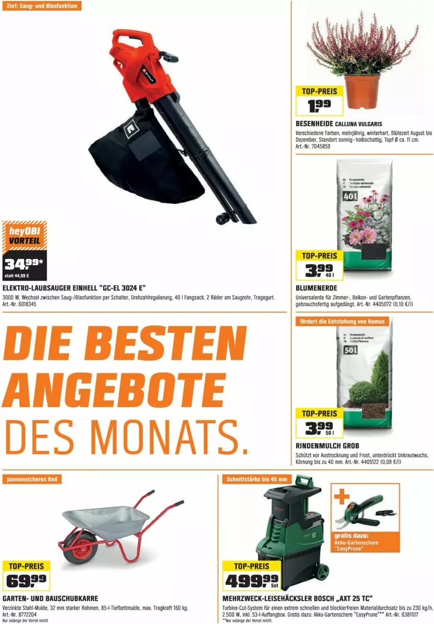 Aktueller Prospekt Obi - Prospekte - von 30.09 bis 31.10.2023 - strona 2 - produkty: akku, angebot, angebote, aust, Bau, bett, blume, blumen, blumenerde, Blüte, bosch, eier, einhell, eis, Elektro, elle, erde, Garten, Gartenpflanze, Gartenschere, kraft, Kraut, Laubsauger, LG, pflanze, pflanzen, Rauch, Ria, rind, rindenmulch, sac, Schal, Schere, Ti, topf, weck