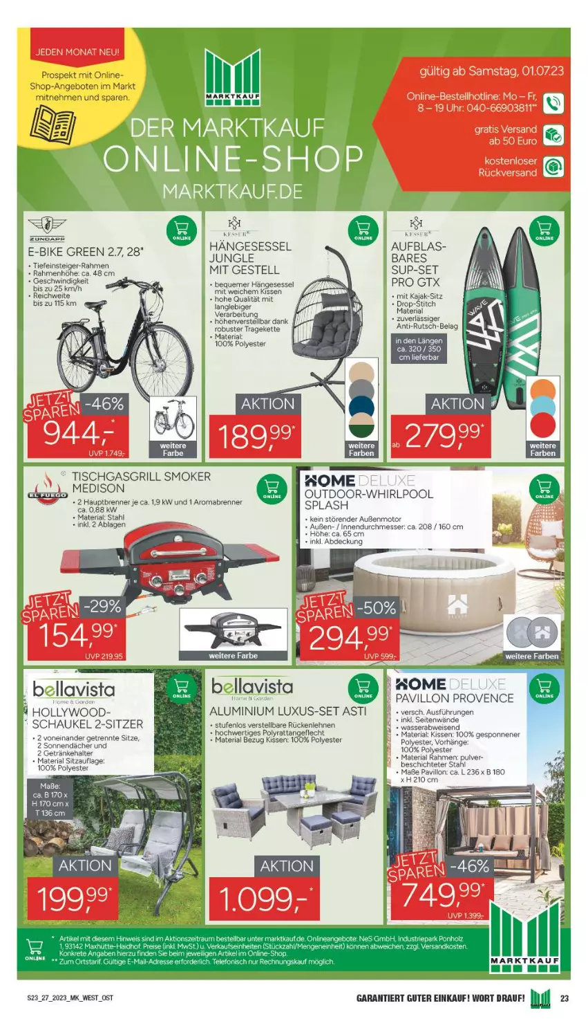 Aktueller Prospekt Marktkauf - Prospekt - von 02.07 bis 08.07.2023 - strona 23 - produkty: angebot, angebote, asti, E-Bike, eis, gasgrill, getränk, getränke, getränkehalter, grill, gtx, hängesessel, Kette, kissen, mab, messer, pavillon, pool, Ria, rückenlehne, Schaukel, sessel, Sitzauflage, Ti, tisch, wasser, Whirlpool