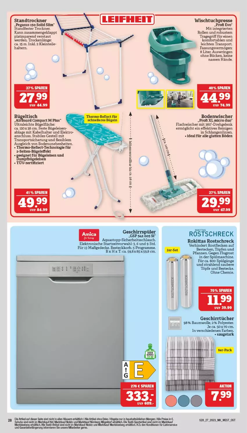 Aktueller Prospekt Marktkauf - Prospekt - von 02.07 bis 08.07.2023 - strona 28 - produkty: aqua, aquastop, asus, Bau, baumwolle, besteck, bestecke, bodenwischer, bügel, Bügeleisen, decke, eis, Elektro, erde, geschirr, geschirrspüler, geschirrtücher, HP, korb, latte, LG, lieferservice, pfanne, pfannen, reis, ring, rostschreck, schlauch, Sport, Ti, tisch, tragegriff, Trockner, tuc, tücher, Wischtuchpresse, wolle