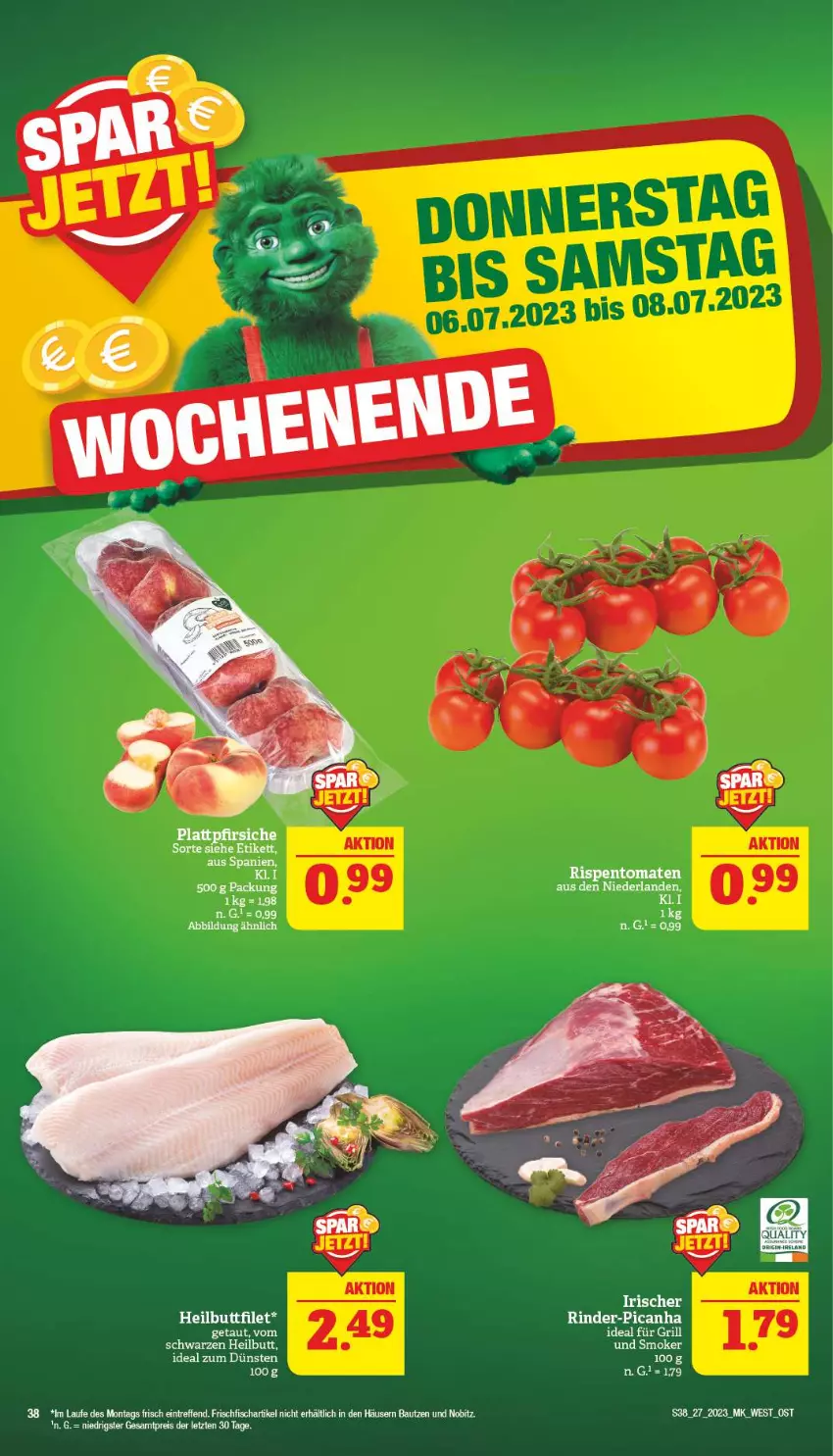 Aktueller Prospekt Marktkauf - Prospekt - von 02.07 bis 08.07.2023 - strona 38 - produkty: Bau, eis, filet, fisch, frischfisch, Heilbuttfilet, pfirsich, pfirsiche, plattpfirsiche, reis, rind, rinder, Ti, ZTE