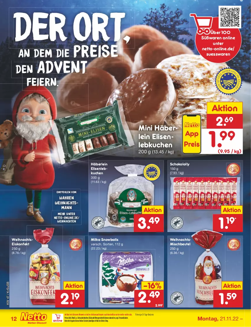 Aktueller Prospekt Netto Marken-Discount - Filial-Angebote - von 21.11 bis 26.11.2022 - strona 14 - produkty: ball, bestpreis, beutel, eier, eis, eiskonfekt, kuchen, Lebkuchen, milka, ndk, reis, schoko, Ti, usb, weihnachten, xmas, ZTE