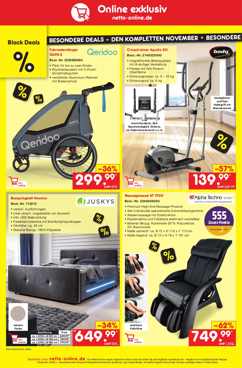 Aktueller Prospekt Netto Marken-Discount - Filial-Angebote - von 21.11 bis 26.11.2022 - strona 44 - produkty: angebot, Anhänger, auto, Bau, baumwolle, beleuchtung, bett, boxspringbett, Brei, eis, elle, Fahrrad, federkern, federkernmatratze, kernmatratze, Kinder, komfortschaumtopper, lack, led-beleuchtung, Liege, matratze, ndk, Rauch, reis, Ria, ring, rückenlehne, sessel, Sitzhöhe, Spezi, Ti, tisch, topper, wolle, ZTE