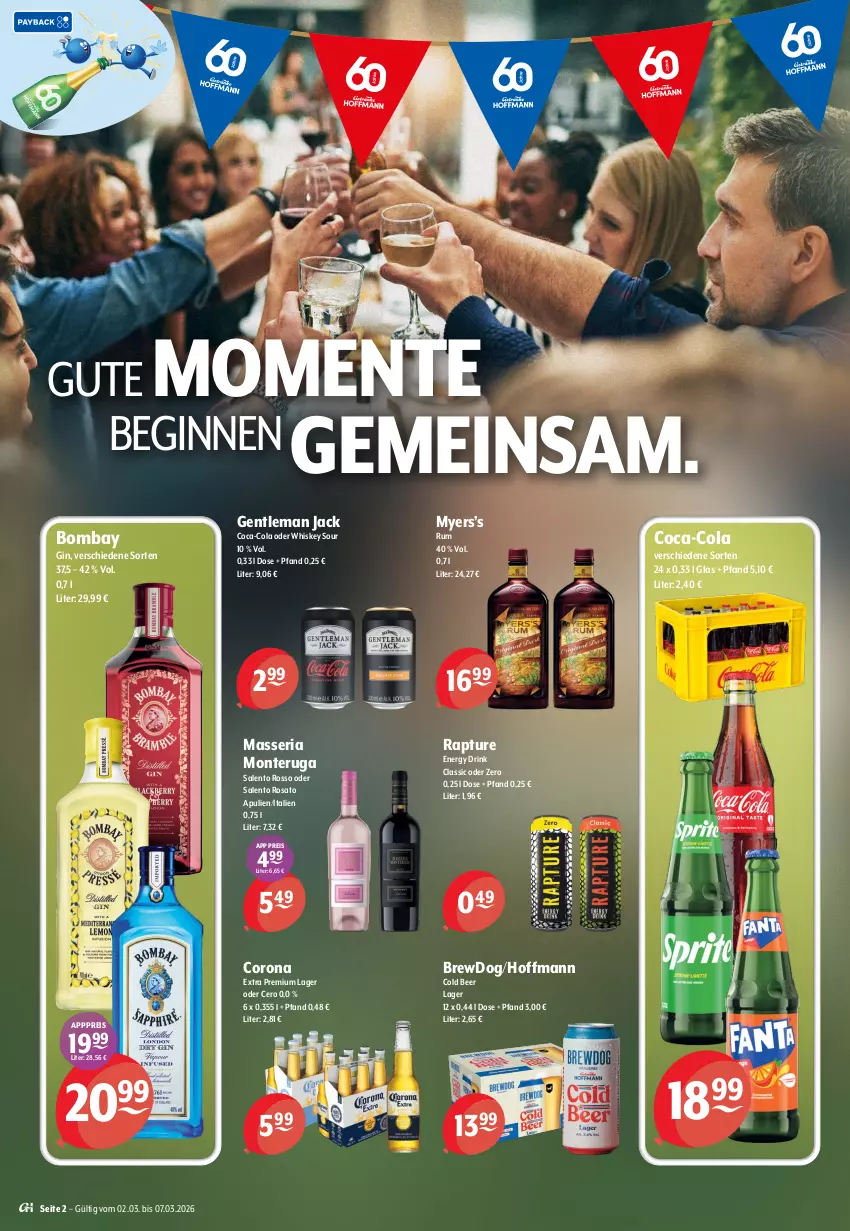 Aktueller Prospekt Getraenke Hoffmann - Prospekte - von 02.03 bis 07.03.2026 - strona 2 - produkty: coca-cola, cola, corona, drink, eis, energy drink, ente, gin, monte, reis, Ria, rosato, rum, Ti, whiskey