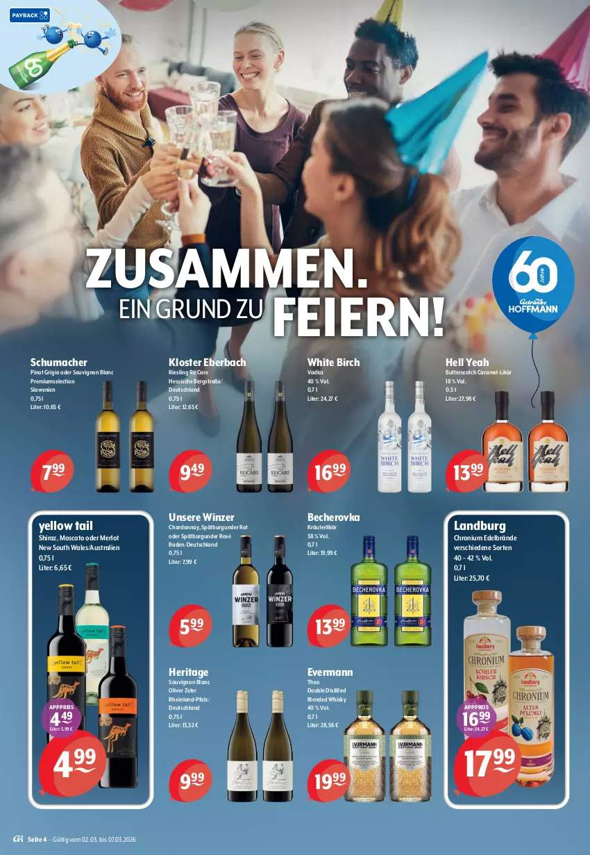 Aktueller Prospekt Getraenke Hoffmann - Prospekte - von 02.03 bis 07.03.2026 - strona 4 - produkty: aust, Bad, Becher, Becherovka, burgunder, butter, caramel, chardonnay, eier, eis, hero, Kloster Eberbach, kräuter, kräuterlikör, likör, mac, merl, merlot, olive, Pinot, pinot grigio, reis, riesling, sauvignon, sauvignon blanc, scotch, spätburgunder, Ti, vodka, whisky, yellow tail