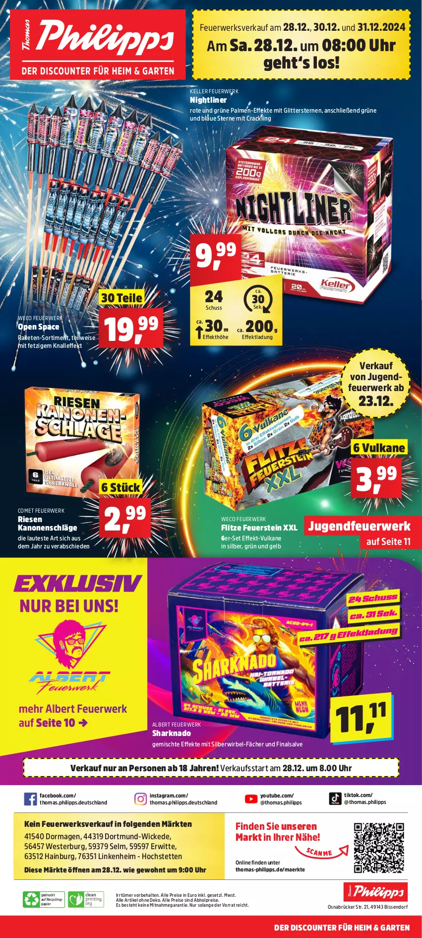 Aktueller Prospekt Thomas Philipps - von 28.12 bis 31.12.2024 - strona 1 - produkty: abholpreise, alle preise sind abholpreise, Clin, discount, eis, elle, Garten, Jugendfeuerwerk, Kanonenschläge, LG, papier, Raketen, reis, rwe, Ti, uhr, Weste, WICK, Yo