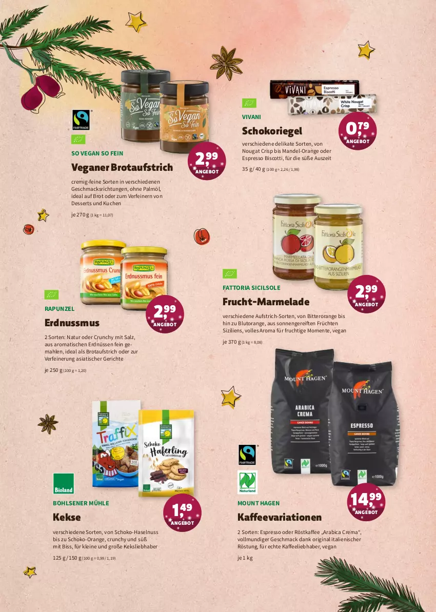 Aktueller Prospekt Denns Biomarkt - Prospekte - von 20.12.2021 bis 04.01.2022 - strona 10 - produkty: angebot, aufstrich, Blutorange, brot, brotaufstrich, dessert, desserts, ente, erdnuss, erdnüsse, erdnüssen, espresso, espresso oder, frucht, früchte, früchten, gin, haselnuss, kaffee, keks, kekse, kuchen, leine, mac, mandel, marmelade, natur, nuss, oder espresso, ohne palmöl, orange, Ria, riegel, röstkaffee, salz, schoko, schokoriegel, Ti, tisch