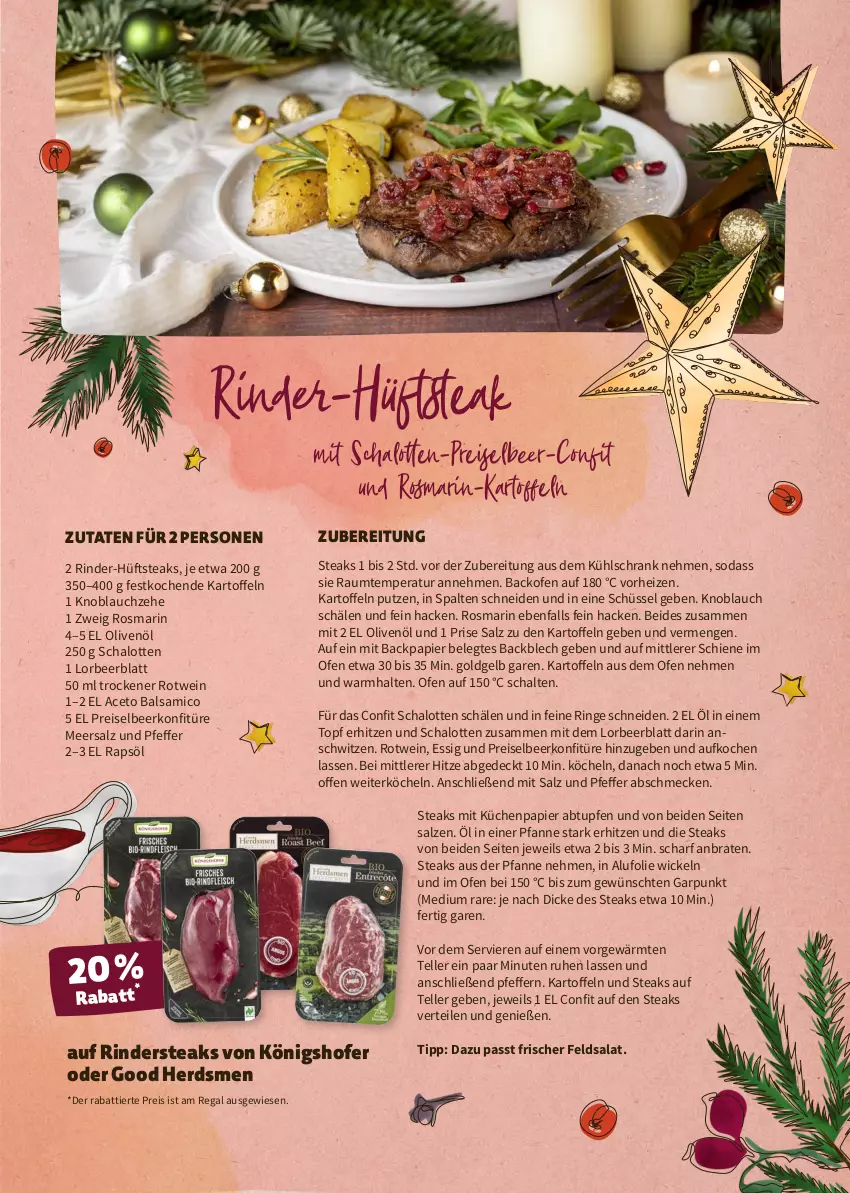 Aktueller Prospekt Denns Biomarkt - Prospekte - von 20.12.2021 bis 04.01.2022 - strona 7 - produkty: aceto, aceto balsamico, backofen, balsam, balsamico, braten, eis, elle, essig, feldsalat, hüftsteak, hüftsteaks, kartoffel, kartoffeln, knoblauch, konfitüre, küche, Küchen, kühlschrank, meersalz, Ofen, olive, oliven, olivenöl, papier, pfanne, pfeffer, rapsöl, regal, reis, rind, rinder, Rindersteak, ring, rosmarin, rotwein, salat, salz, Schal, Schalotte, Schrank, schüssel, Soda, steak, steaks, teller, Ti, topf, wein, WICK