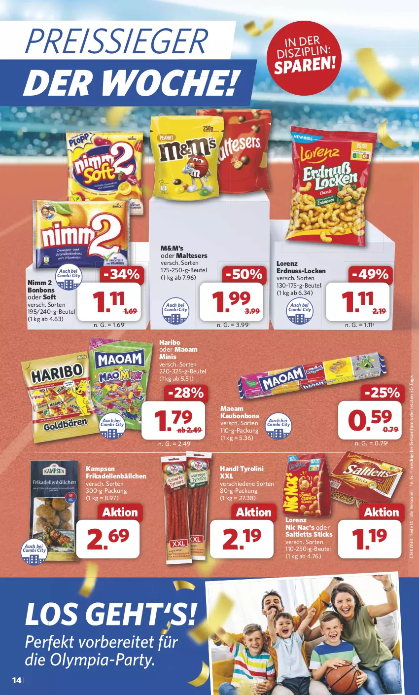 Aktueller Prospekt Combi - Prospekte - von 22.07 bis 27.07.2024 - strona 14 - produkty: beutel, bonbons, dell, eis, elle, erdnuss, frikadellen, haribo, lorenz, malteser, maoam, Nimm 2, nuss, reis, reiss, saltletts, Ti, ZTE