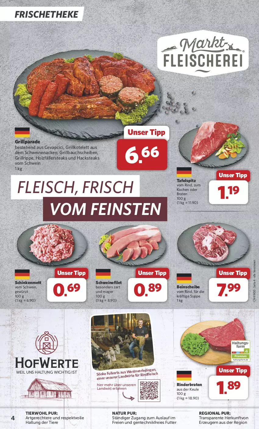 Aktueller Prospekt Combi - Prospekte - von 22.07 bis 27.07.2024 - strona 4 - produkty: Bau, bauchscheiben, braten, cevapcici, eis, ente, filet, fleisch, gewürz, grill, Grillbauch, grillkotelett, grillrippe, Holz, holzfällersteaks, kotelett, Mett, natur, rind, rinder, rinderbraten, schinken, schwein, schweine, schweinefilet, schweinenacken, steak, steaks, suppe, tafelspitz, Ti, Tiere, wein, weine