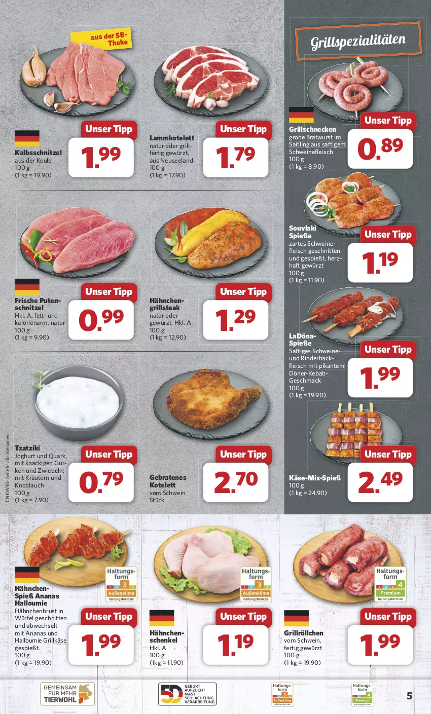 Aktueller Prospekt Combi - Prospekte - von 22.07 bis 27.07.2024 - strona 5 - produkty: ananas, braten, bratwurst, eis, Elan, fleisch, gewürz, grill, Grillkäse, grobe bratwurst, hähnchenbrust, hähnchenschenkel, Halloumi, henkel, joghur, joghurt, kalbsschnitzel, Käse, knoblauch, kotelett, kräuter, kräutern, lamm, lammkotelett, mac, natur, pute, putenschnitzel, quark, rind, rinder, saft, schenkel, schnitten, schnitzel, schwein, schweine, schweinefleisch, Spezi, steak, Ti, tzatziki, wein, weine, würfel, wurst, zwiebel, zwiebeln