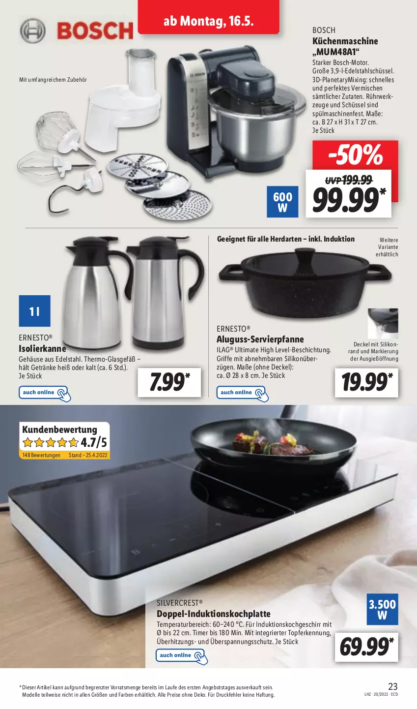 Aktueller Prospekt Lidl - Aktionsprospekt - von 16.05 bis 21.05.2022 - strona 25 - produkty: angebot, bosch, decke, Deckel, dell, edelstahl, eis, elle, ernesto, geschirr, getränk, getränke, herdarten, HP, ilag, isolierkanne, küche, Küchen, küchenmaschine, latte, Mode, pfanne, reis, Ria, rwe, schüssel, silvercrest, spülmaschinen, Ti, timer, topf, werkzeug, werkzeuge, ZTE