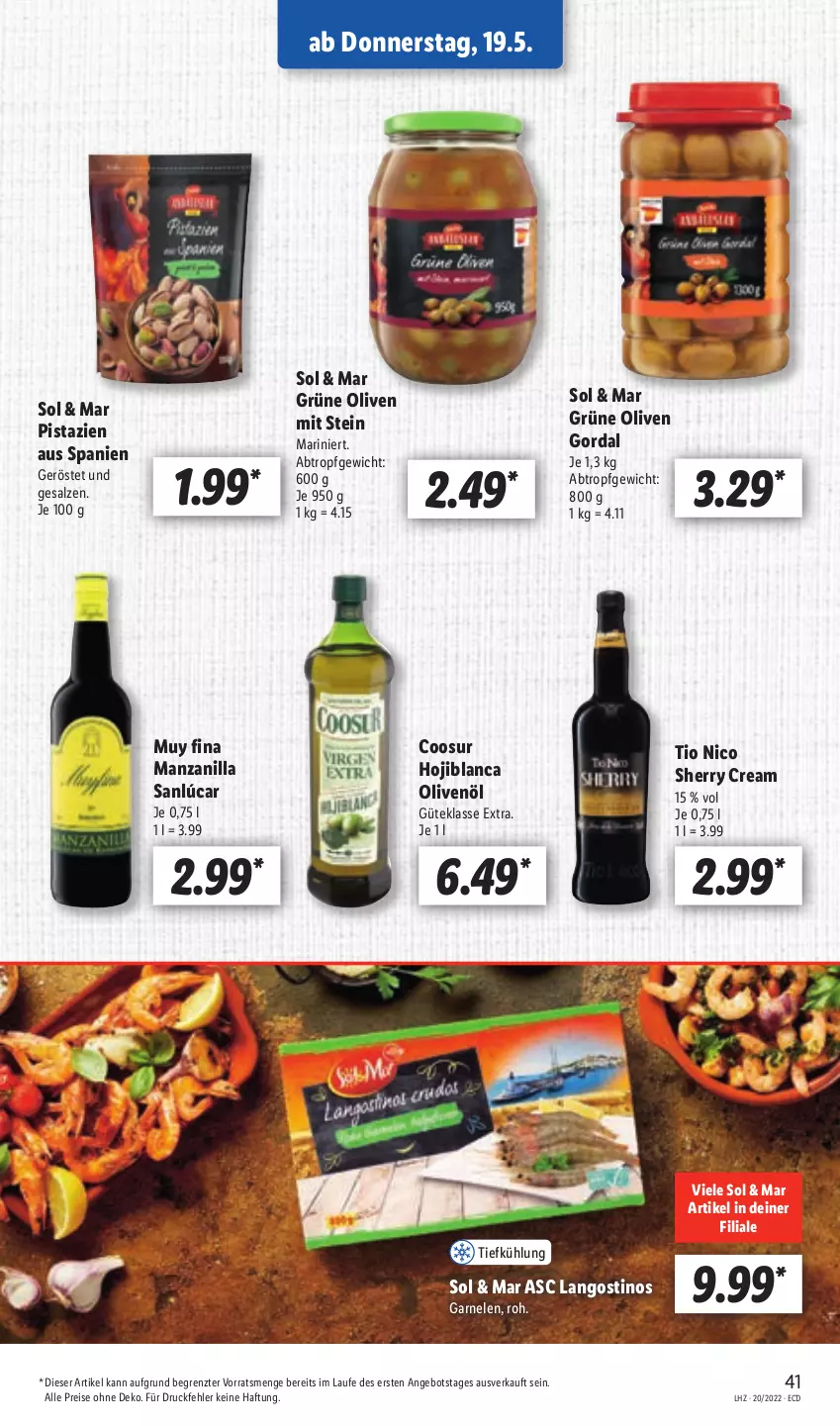 Aktueller Prospekt Lidl - Aktionsprospekt - von 16.05 bis 21.05.2022 - strona 45 - produkty: angebot, eis, garnelen, grüne oliven, olive, oliven, olivenöl, pistazien, reis, salz, Ti, ZTE