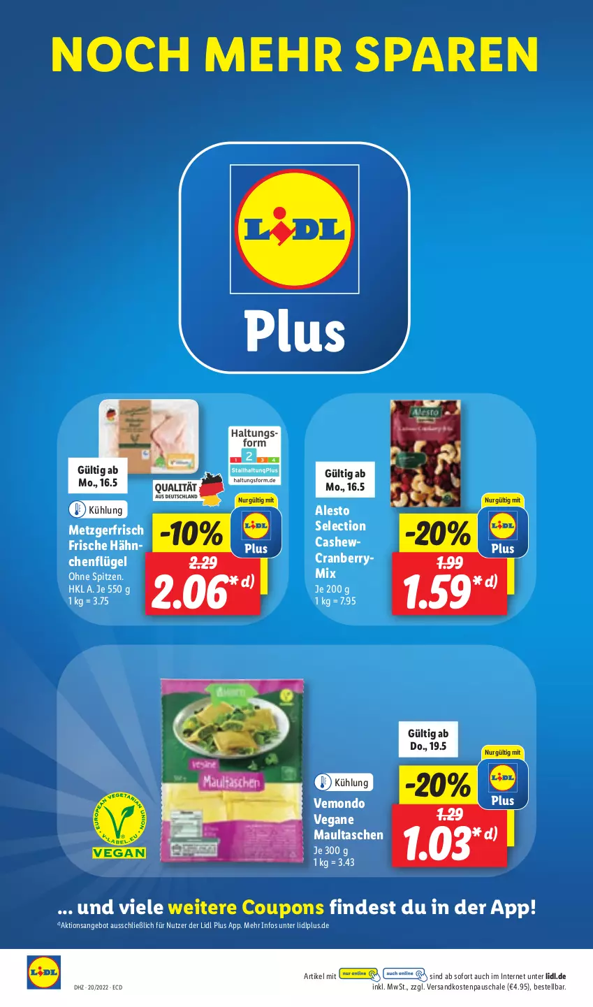 Aktueller Prospekt Lidl - Aktionsprospekt - von 16.05 bis 21.05.2022 - strona 52 - produkty: alesto, angebot, Cashew, coupon, coupons, cranberry, Frische Hähnchen, hähnchenflügel, maultaschen, ndk, Schal, Schale, Tasche, taschen, Ti