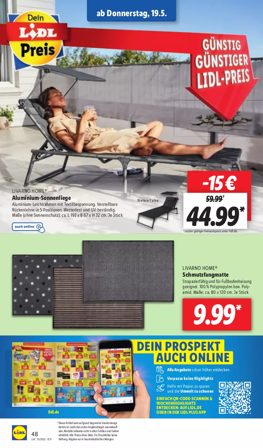 Aktueller Prospekt Lidl - Aktionsprospekt - von 16.05 bis 21.05.2022 - strona 54 - produkty: angebot, angebote, decke, dell, eis, elle, Liege, Mode, papier, reis, schmutzfangmatte, sonnenliege, sonnenschutz, Ti, ZTE