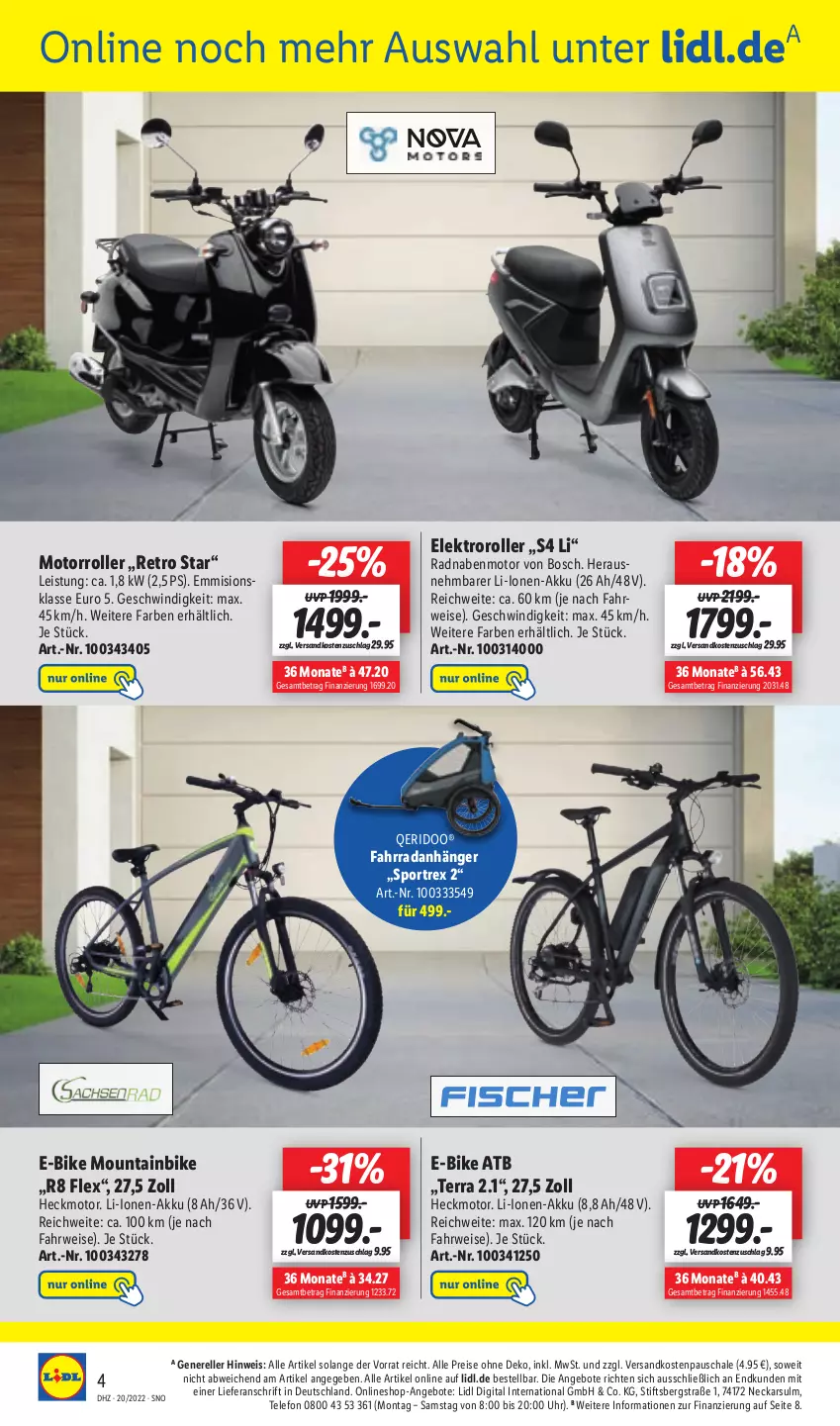 Aktueller Prospekt Lidl - Aktionsprospekt - von 16.05 bis 21.05.2022 - strona 58 - produkty: akku, angebot, angebote, Anhänger, bosch, E-Bike, eis, Elektro, Elektroroller, elle, emmi, Fahrrad, Motorroller, Mountainbike, ndk, reis, rel, Roller, rwe, Schal, Schale, Sport, telefon, Ti, uhr