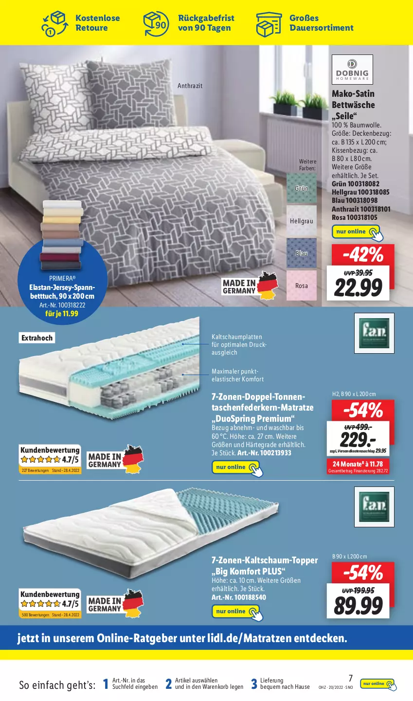 Aktueller Prospekt Lidl - Aktionsprospekt - von 16.05 bis 21.05.2022 - strona 61 - produkty: asti, auer, Bau, baumwolle, bett, Betttuch, bettwäsche, decke, federkern, jersey-spannbetttuch, kissen, Kissenbezug, korb, latte, LG, mako-satin bettwäsche, matratze, matratzen, ndk, ring, spannbetttuch, Tasche, taschen, taschenfederkern-matratze, Ti, tisch, topper, tuc, wolle