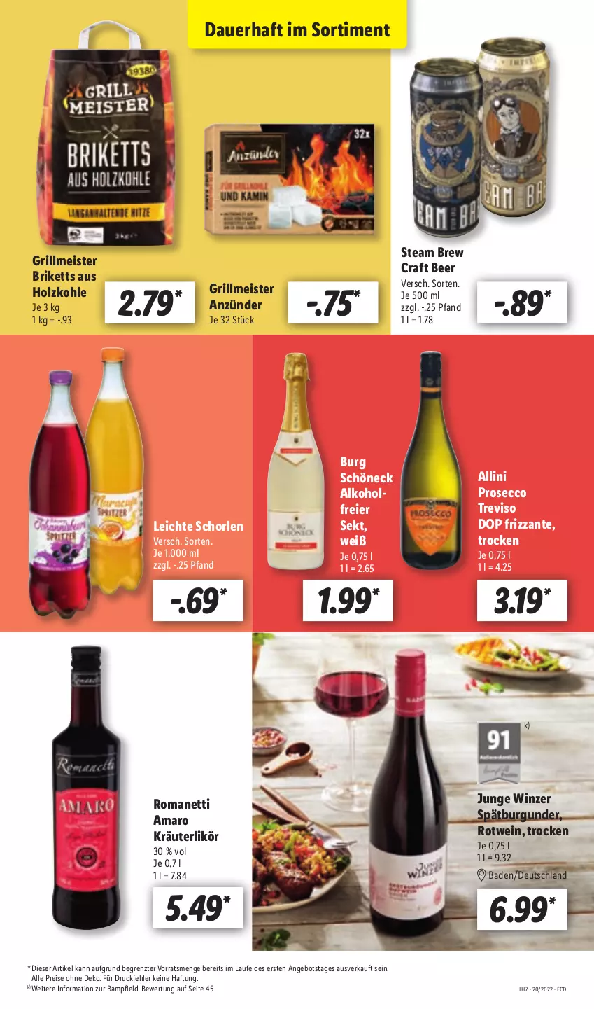 Aktueller Prospekt Lidl - Aktionsprospekt - von 16.05 bis 21.05.2022 - strona 7 - produkty: alkohol, amaro, angebot, anzünder, auer, Bad, briketts, burgunder, ecco, eier, eis, frizzante, grill, Holz, holzkohle, kräuter, kräuterlikör, likör, Meister, prosecco, reis, rotwein, schorle, sekt, spätburgunder, Ti, wein, ZTE