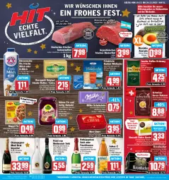 Gazetka promocyjna Hit - Prospekte - Gazetka - ważna od 24.12 do 24.12.2022 - strona 1 - produkty: aktionspreis, alkohol, aufstrich, aus dem kühlregal, avocado, bärenmarke, beutel, bohne, bohnen, brot, brotaufstrich, brut, butter, champagne, champagner, chardonnay, dolce gusto, ecco, eis, filet, flasche, frische milch, frucht, fruchtsecco, fürst von metternich, gin, glasflasche, Hohes C, irische butter, jacobs, kaffee, kerrygold, Kette, krombache, krombacher, kühlregal, Kühne, lachs, mac, maggi, maggi fix, medaillons, Mett, metternich, milch, milka, milka schokolade, moet, Mon Chéri, natur, Nescafé, nuss, pasta, pfeffer, regal, reis, Ria, riesling, rind, rinder, rinderfilet, rotkäppchen, rotkohl, salat, schoko, schokolade, schwein, schweine, schweinefilet, sekt, starbucks, steak, steaks, Ti, weihnachten, wein, weine, Wild, wildlachs, ZTE