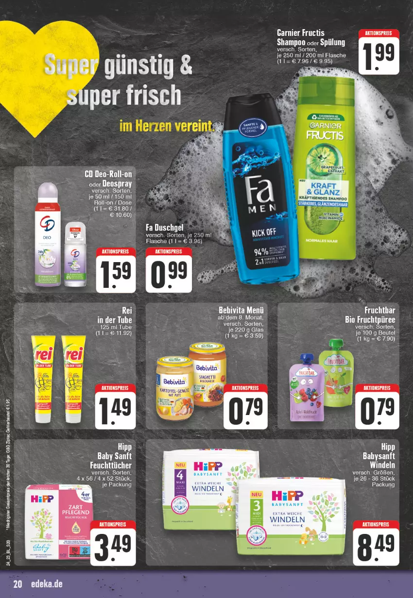 Aktueller Prospekt Edeka - Angebote der Woche - von 12.06 bis 17.06.2023 - strona 20 - produkty: aktionspreis, bebivita, beutel, deo, eis, feuchttücher, flasche, garnier, gefrierbeutel, hipp, Hysan, reis, roll-on, shampoo, shampoo oder spülung, spülung, Ti, tuc, tücher, vita, windeln, ZTE