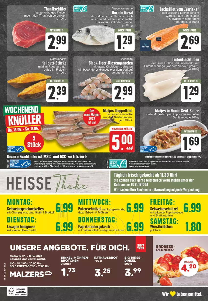 Aktueller Prospekt Edeka - Angebote der Woche - von 12.06 bis 17.06.2023 - strona 24 - produkty: aktionspreis, angebot, angebote, aqua, arla, braten, Dorade, dorade royal, eis, elle, fisch, fische, Fischer, fleisch, garnelen, grill, honig, knoblauch, lack, lebensmittel, LG, mac, malz, matjes, nuss, pfanne, Rauch, reis, riesengarnelen, saft, sauce, Schere, senf, tee, telefon, thunfisch, Ti, uhr, Yo