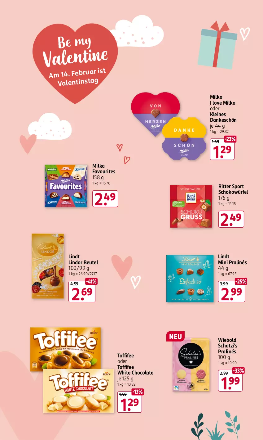 Aktueller Prospekt Rossmann - Prospekte - von 31.01 bis 06.04.2025 - strona 18 - produkty: beutel, cola, leine, lindor, lindt, milka, mini pralinés, ritter, ritter sport, schoko, schokowürfel, Sport, Ti, toffifee, white chocolate, würfel