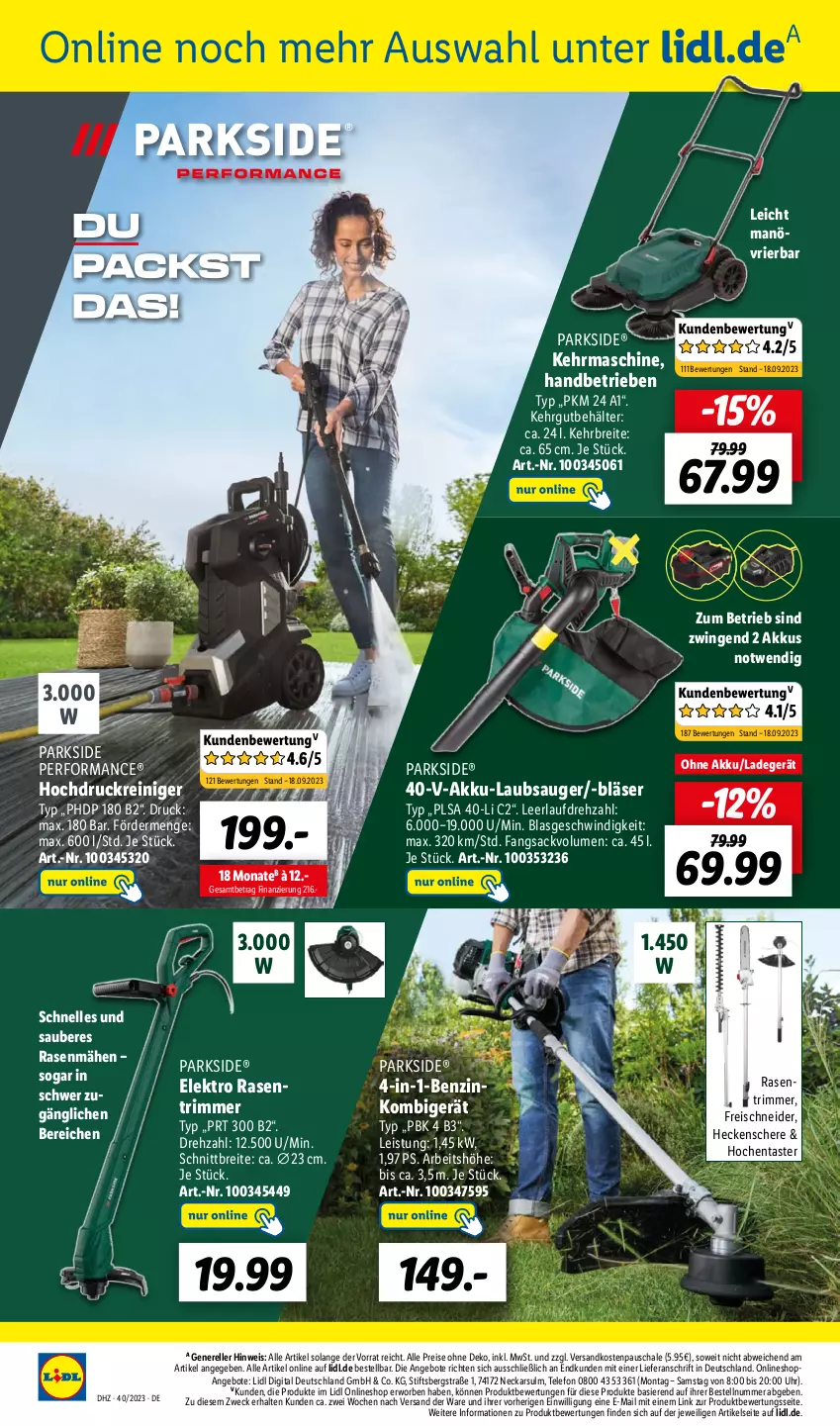 Aktueller Prospekt Lidl - Wochen-Highlights im Onlineshop - von 02.10 bis 08.10.2023 - strona 2 - produkty: akku, Akku-Laubsauger, angebot, angebote, Behälter, Brei, eis, Elektro, elle, heckenschere, hochdruckreiniger, ladegerät, Laubsauger, ndk, Parkside, rasen, rasentrimmer, reiniger, reis, rel, sac, Schal, Schale, Schere, telefon, Ti, uhr, weck