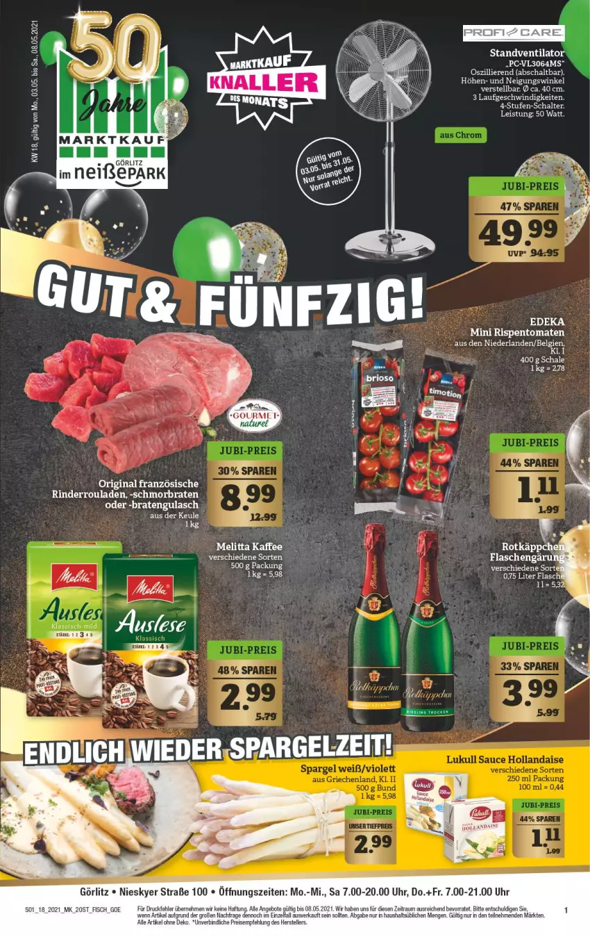 Aktueller Prospekt Marktkauf - Prospekt - von 02.05 bis 08.05.2021 - strona 1 - produkty: angebot, angebote, braten, eis, elle, fisch, gin, gsw, gulasch, LG, reis, Schal, Schale, standventilator, teller, Ti, Tiere, uhr, ventilator