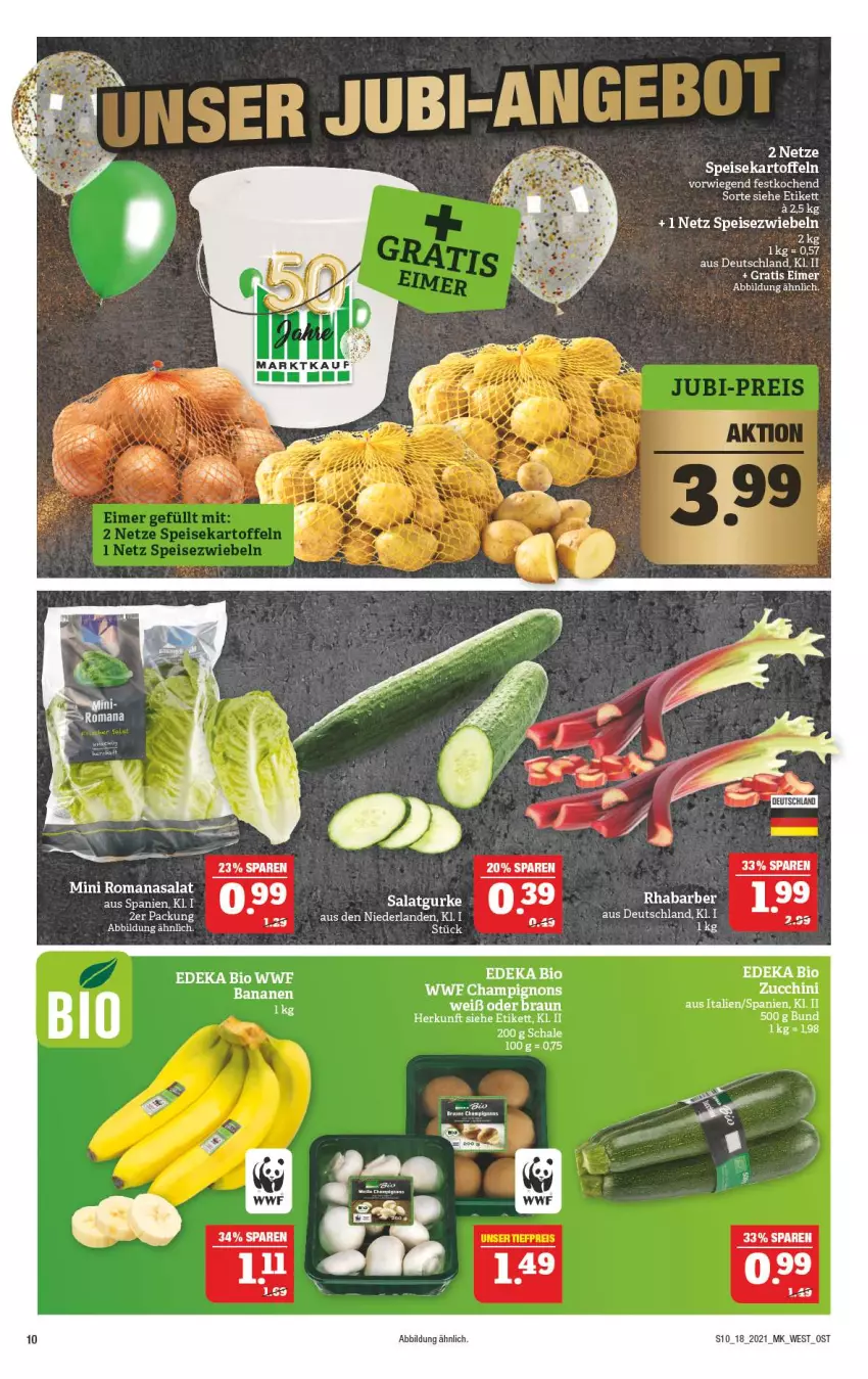 Aktueller Prospekt Marktkauf - Prospekt - von 02.05 bis 08.05.2021 - strona 10 - produkty: banane, bananen, bio, braun, deka, edeka bio, eis, rhabarber, Romanasalat, salat, Schal, Schale, Speisezwiebeln, Ti, zucchini, zwiebel, zwiebeln