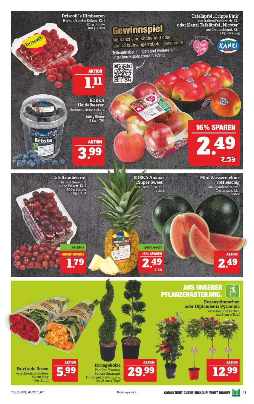 Aktueller Prospekt Marktkauf - Prospekt - von 02.05 bis 08.05.2021 - strona 11 - produkty: ananas, beere, beeren, deka, eis, fleisch, himbeer, himbeere, himbeeren, melone, Schal, Schale, tafeläpfel, tafeltrauben, Ti, trauben, wasser, wassermelone